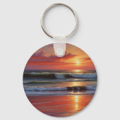 Red Sunset Ocean Seascape Schilderij Kunstwerk Sleutelhanger (Achterkant)