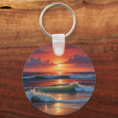 Red Sunset Ocean Seascape Schilderij Kunstwerk Sleutelhanger (Voorkant)