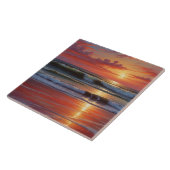 Red Sunset Ocean Seascape Schilderij Kunstwerk Tegeltje (Zijkant)