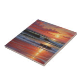 Red Sunset Ocean Seascape Schilderij Kunstwerk Tegeltje (Zijkant)
