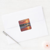 Red Sunset Ocean Seascape Schilderij Kunstwerk Vierkante Sticker (Envelop)