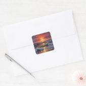 Red Sunset Ocean Seascape Schilderij Kunstwerk Vierkante Sticker (Envelop)