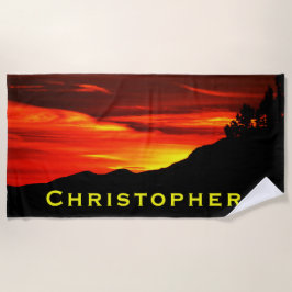 Red Sunset Sky Kolob Terrace Beach Towel met naam Strandlaken