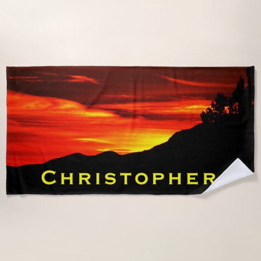 Red Sunset Sky Kolob Terrace Beach Towel met naam Strandlaken (Voorkant)