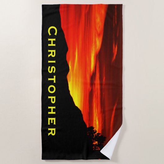 Red Sunset Sky Kolob Terrace Beach Towel met naam Strandlaken (Voorkant)