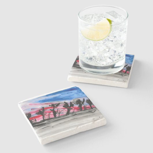 Red Sunset Stenen Onderzetter (Zijkant)