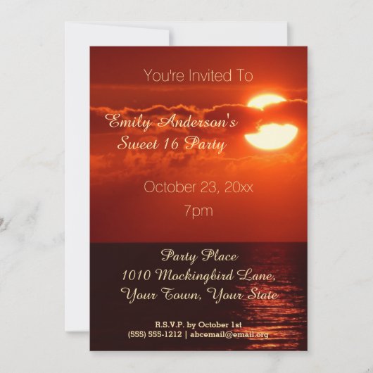 Red Sunset Zomer Strand Thema Sweet 16 Verjaardag Kaart (Voorkant)