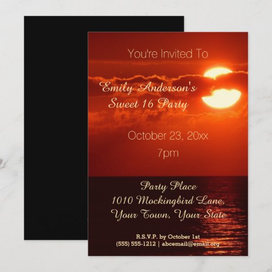Red Sunset Zomer Strand Thema Sweet 16 Verjaardag Kaart (Voorkant / Achterkant)