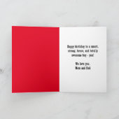 Red Superheld Comic Bubble Boy Foto van Birthday Kaart (Binnen)