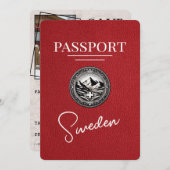 Red Sweden Passport Bewaar de datum Save The Date (Voorkant / Achterkant)
