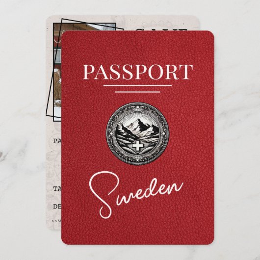 Red Sweden Passport Bewaar de datum Save The Date (Voorkant / Achterkant)