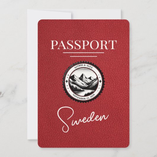 Red Sweden Passport Wedding Invitation Kaart (Achterkant)