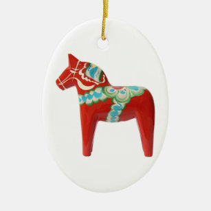 Red Swedish Dala Horse Keramisch Ornament