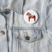 Red Swedish Dala Horse Ronde Button 5,7 Cm (In situ)