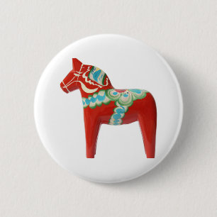 Red Swedish Dala Horse Ronde Button 5,7 Cm