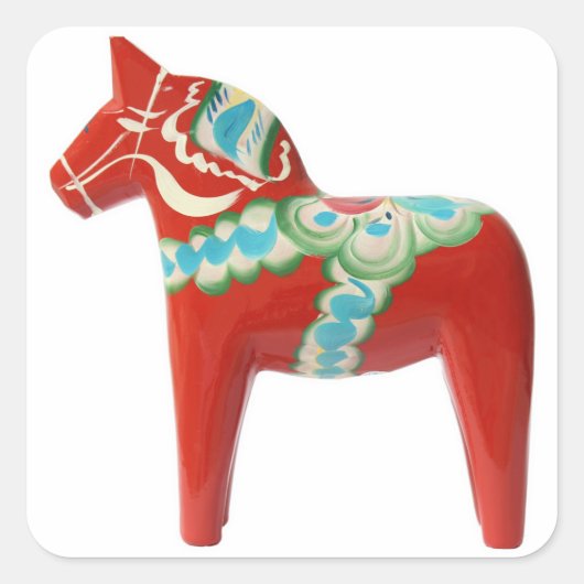 Red Swedish Dala Horse Vierkante Sticker (Voorkant)