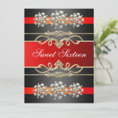 Red Sweet16 Elegant Pearl Verjaardag Uitnodigen Kaart (Staand voorkant)