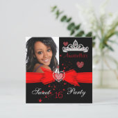 Red Sweet 16 Birthday Diamond Tiara Foto Kaart (Staand voorkant)