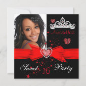 Red Sweet 16 Birthday Diamond Tiara Foto Kaart (Voorkant)