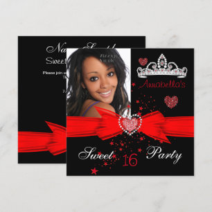 Red Sweet 16 Birthday Diamond Tiara Foto Kaart