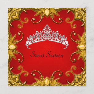 Red Sweet 16 Birthday Party Gold White Tiara Kaart