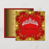 Red Sweet 16 Birthday Party Gold White Tiara Kaart (Voorkant / Achterkant)