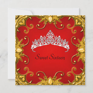 Red Sweet 16 Birthday Party Gold White Tiara Kaart
