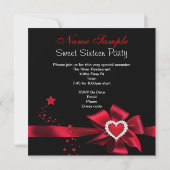 Red Sweet 16 Birthday Party Heart Photo Silver Kaart (Achterkant)