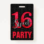 Red Sweet 16 Birthday Party Invitation ID Card Badge (Voorkant)