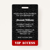 Red Sweet 16 Birthday Party Invitation ID Card Badge (Achterkant)