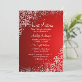 Red Sweet 16 Winter Wonderland Sparkle Snowflakes Kaart (Staand voorkant)