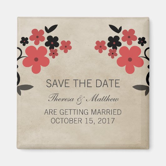 Red Sweet  Floral Save the Date Magnet (Voorkant)