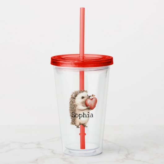 Red Sweet Heart Hedgehog Acryl Drinkbeker (Voorkant)