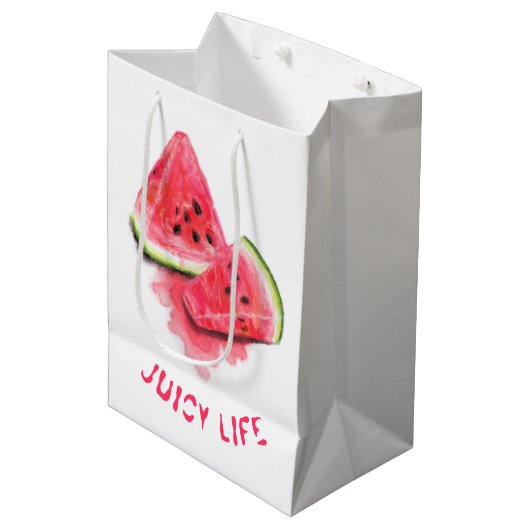 Red Sweet Juicy Watermelon Gift Bag Medium Cadeauzakje (Voorkant Gekanteld)
