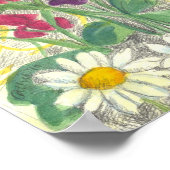 Red Sweet Pea Daisy Waterverf Garden Drawing Poster (Hoek)