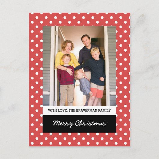 Red Sweet Polka Dot Holiday Photo Briefkaart (Voorkant)