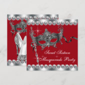Red Sweet Sixteen Masquerade uitnodigingen voor fe (Voorkant / Achterkant)