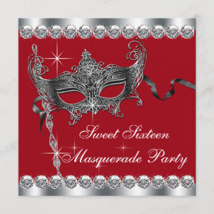 Red Sweet Sixteen Masquerade uitnodigingen voor fe