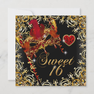 Red Sweet Sixteen Sweet 16 Masquerade Gold Kaart