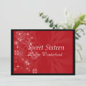 Red Sweet Sixteen Uitnodiging met Snowflakes (Staand voorkant)