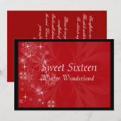 Red Sweet Sixteen Uitnodiging met Snowflakes (Voorkant / Achterkant)