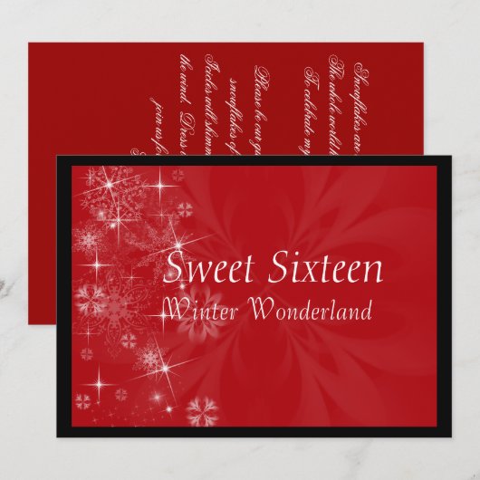 Red Sweet Sixteen Uitnodiging met Snowflakes (Voorkant / Achterkant)