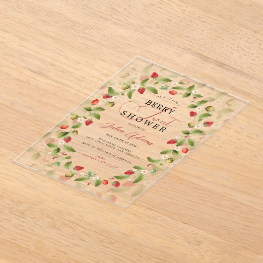 Red Sweet Wild Strawberry Flowers Baby shower Acryl Uitnodigingen (Laagn)