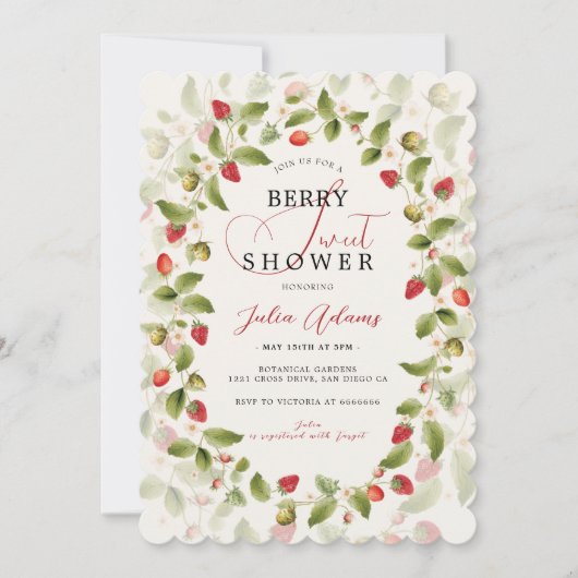 Red Sweet Wild Strawberry Flowers Baby shower Kaart (Voorkant)