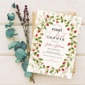 Red Sweet Wild Strawberry Flowers Baby shower Kaart