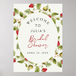 Red Sweet Wild Strawberry Flowers Wedding Poster