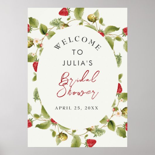Red Sweet Wild Strawberry Flowers Wedding Poster (Voorkant)