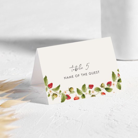 Red Sweet Wild Strawberry Wedding Place Card Kaart