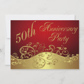 Red Swirl, 50e Jubileum Party Invitation Kaart (Voorkant)