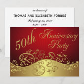 Red Swirl, 50e Jubileum Party Invitation Kaart (Voorkant / Achterkant)